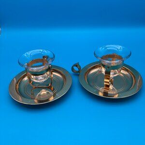 Partylite Pair Brass Gimbal Candleholder Two Way Wall Sconce Table Finger Loop